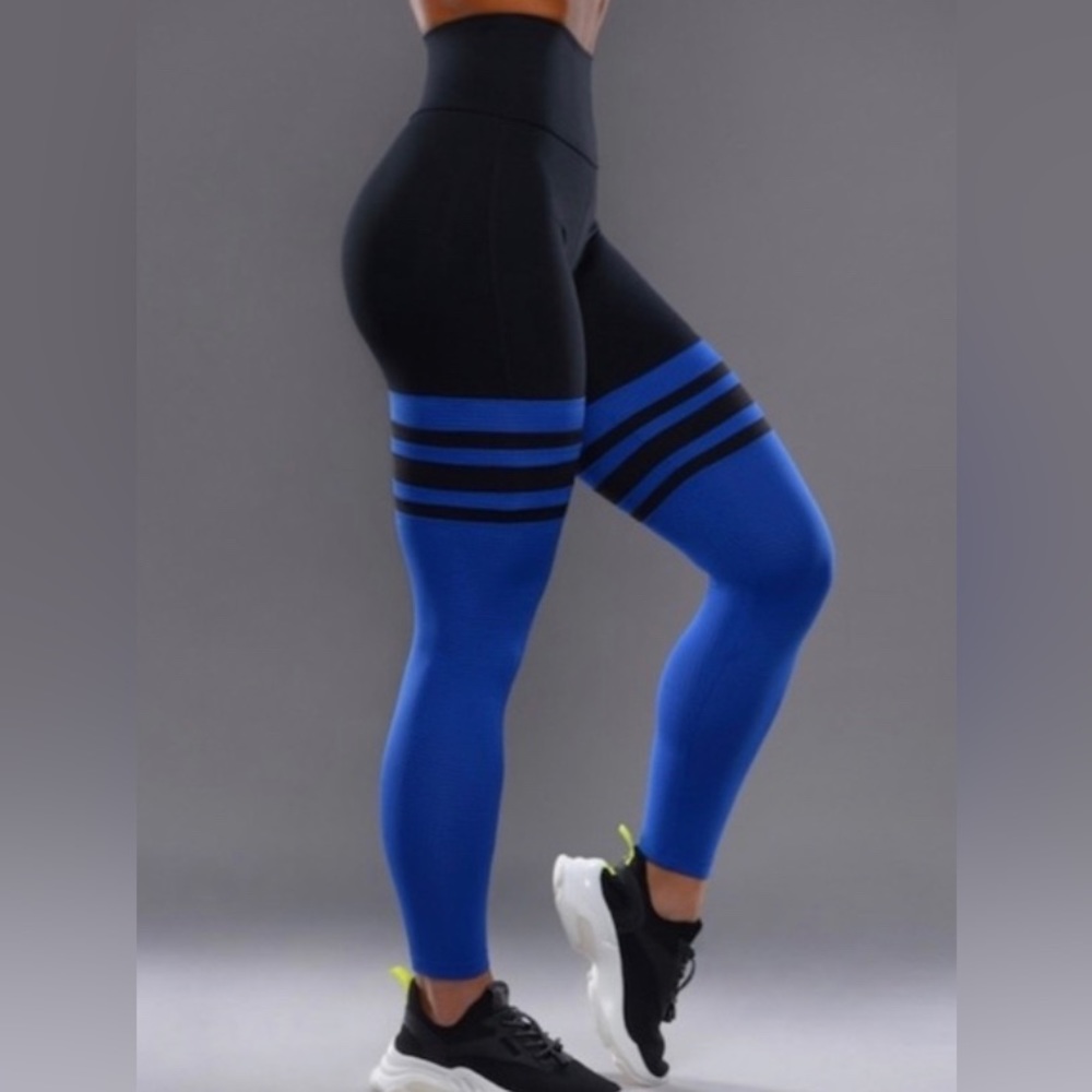 Bombshell thigh high black blue leggings size small